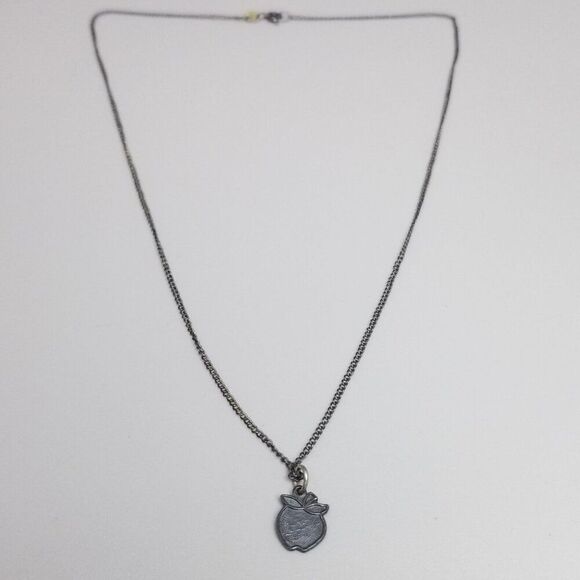 Vintage Tiny Apple Pendant Charm Necklace, Sterling Silver Chain, 16 inches - Picture 2 of 9
